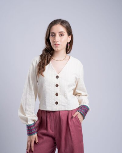 Blusa Beige Puño Tejido