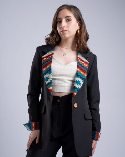 Blazer Negro de Solapa Tejida