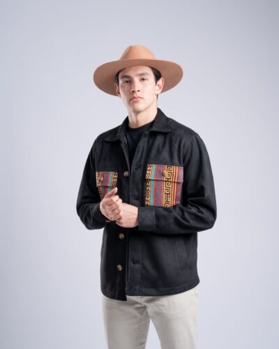 Chaqueta Negra Bolsillos Tejidos