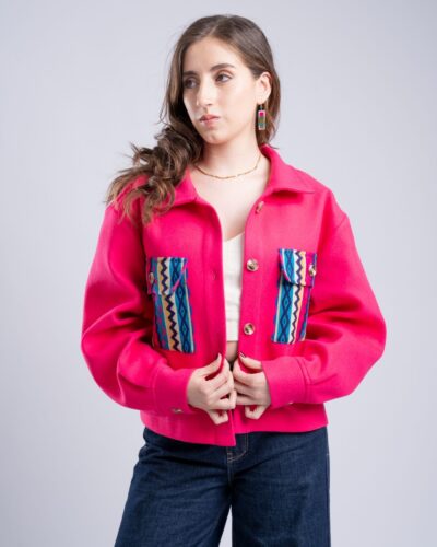 Chaqueta Fucsia Bolsillo Tejido