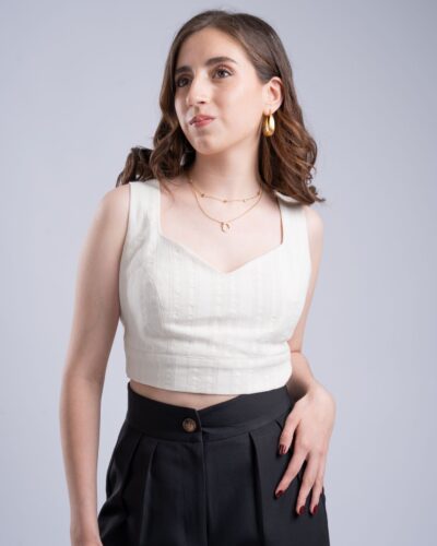 Top Beige Algodón con Textura