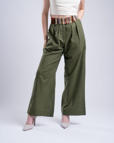 Pantalón Algodón Verde Pretina Tejida