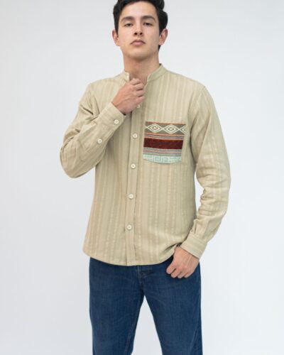 Camisa Algodón Caqui con Textura