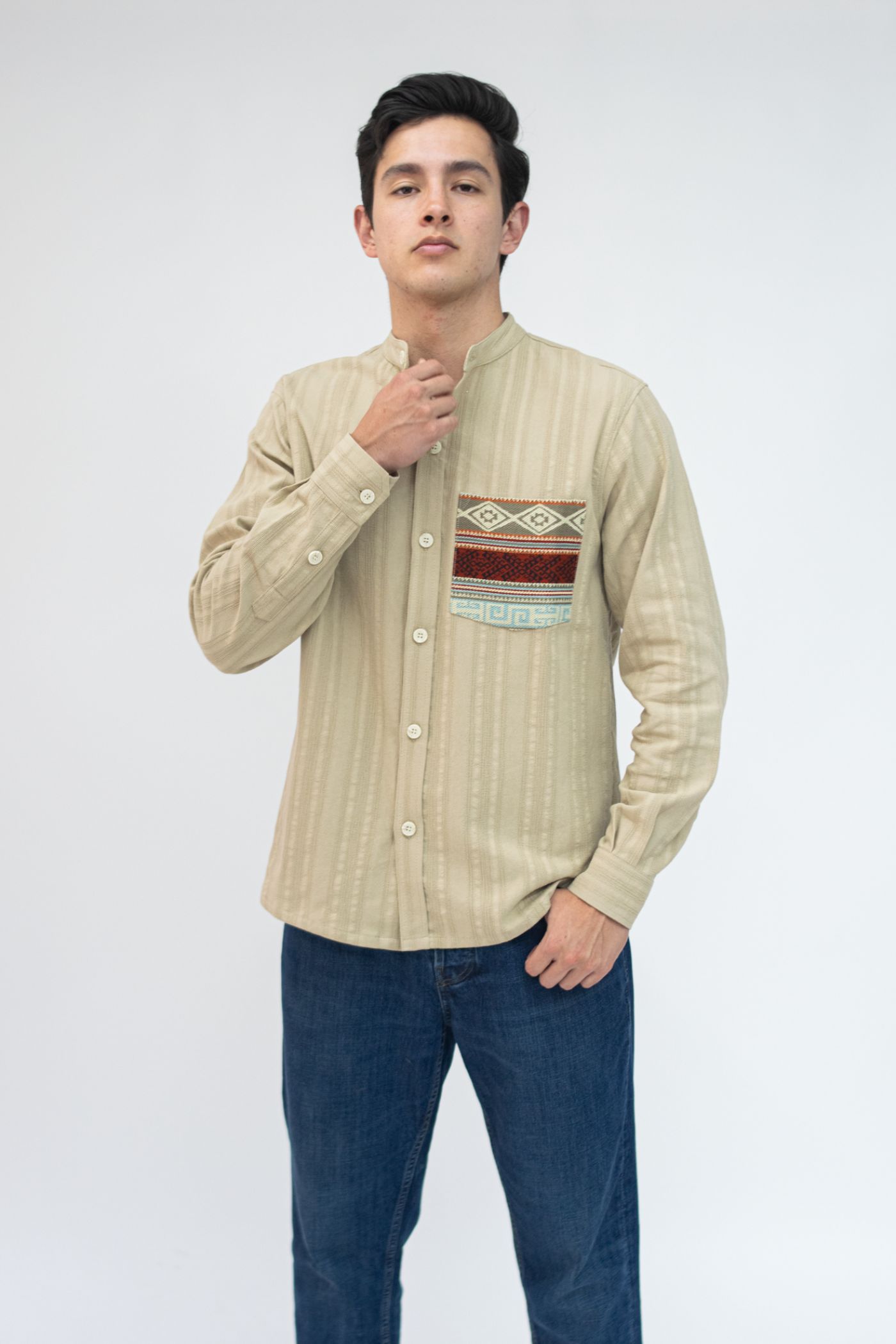 Camisa Algodón Caqui con Textura