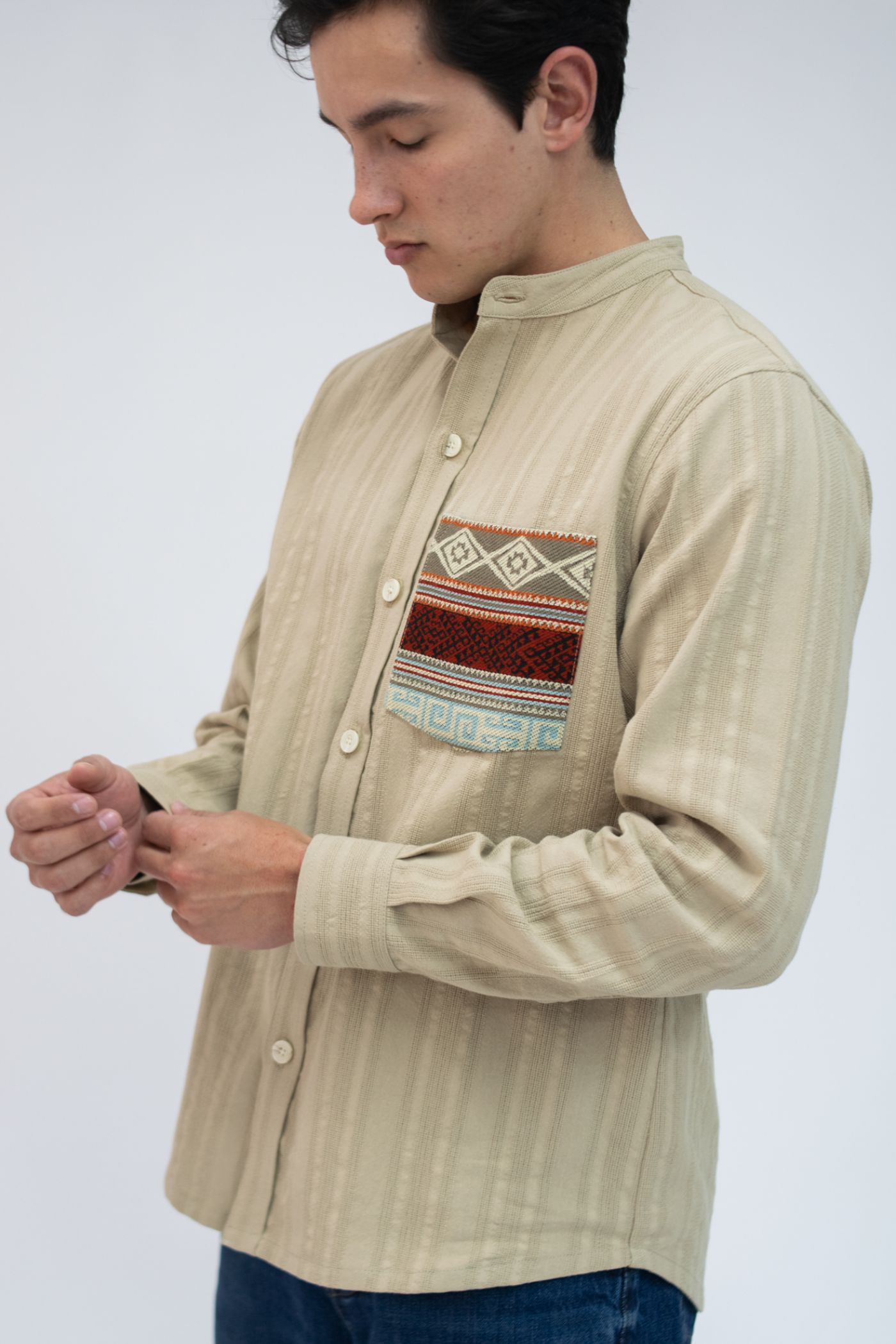 Camisa Algodón Caqui con Textura - Imagen 2