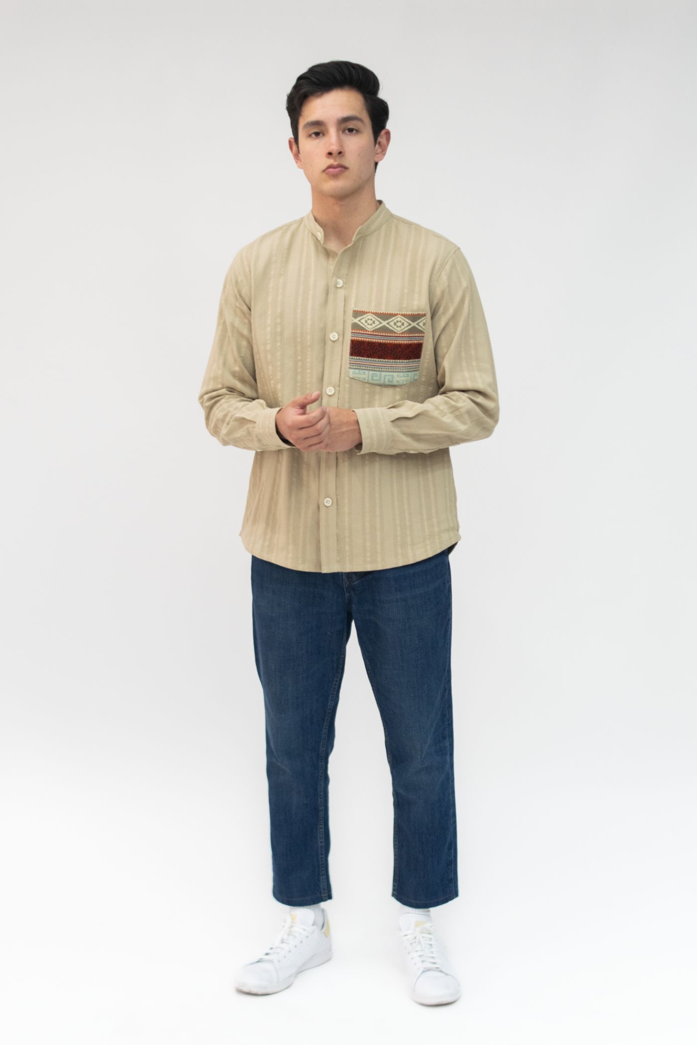 Camisa Algodón Caqui con Textura - Imagen 4