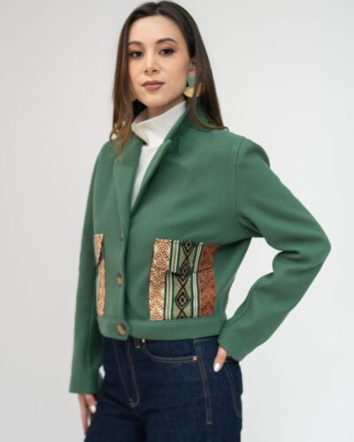 Chaqueta Paño Menta Bolsillos Tejidos