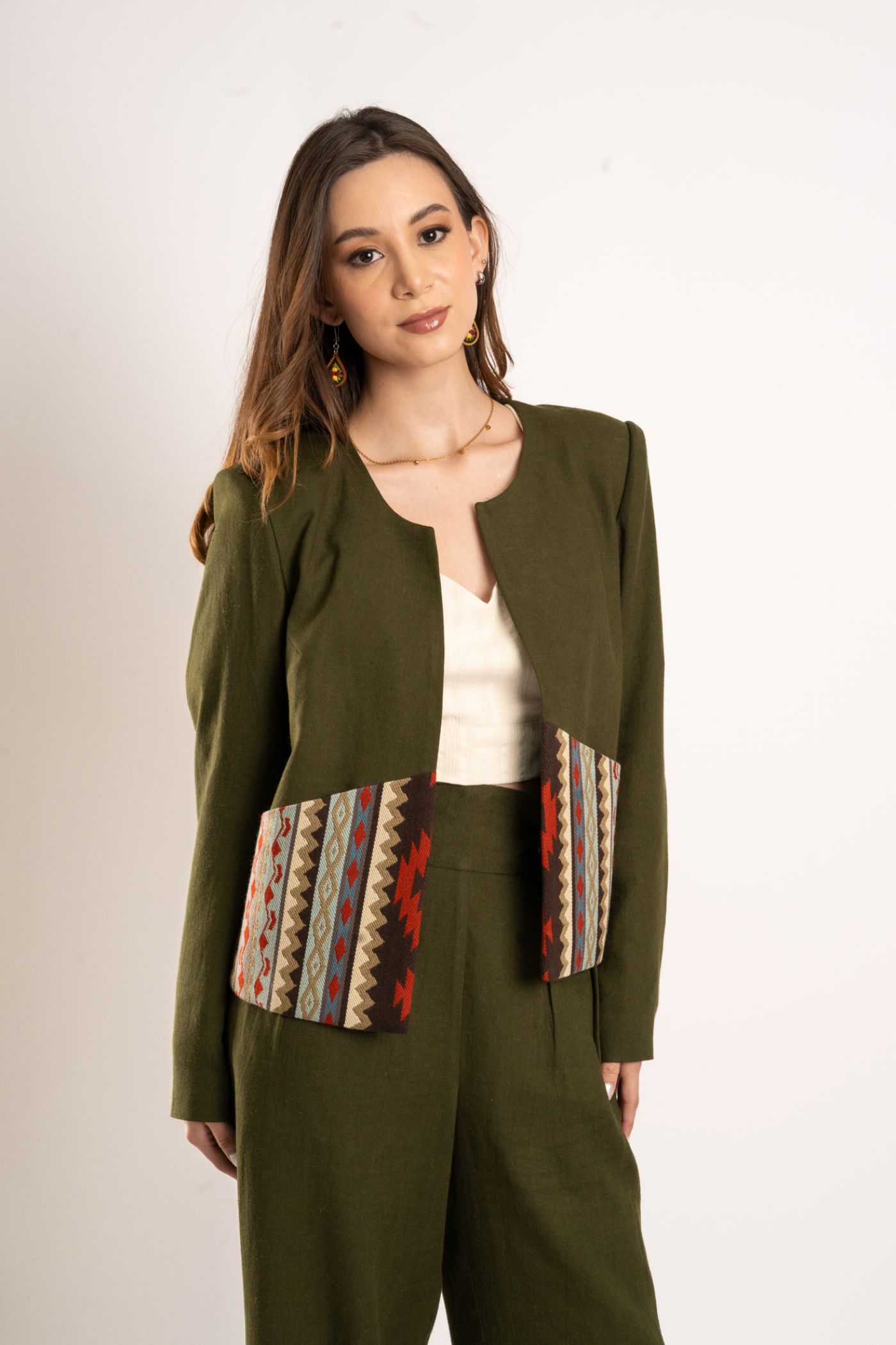 Blazer Lino Verde Tejido Frontal