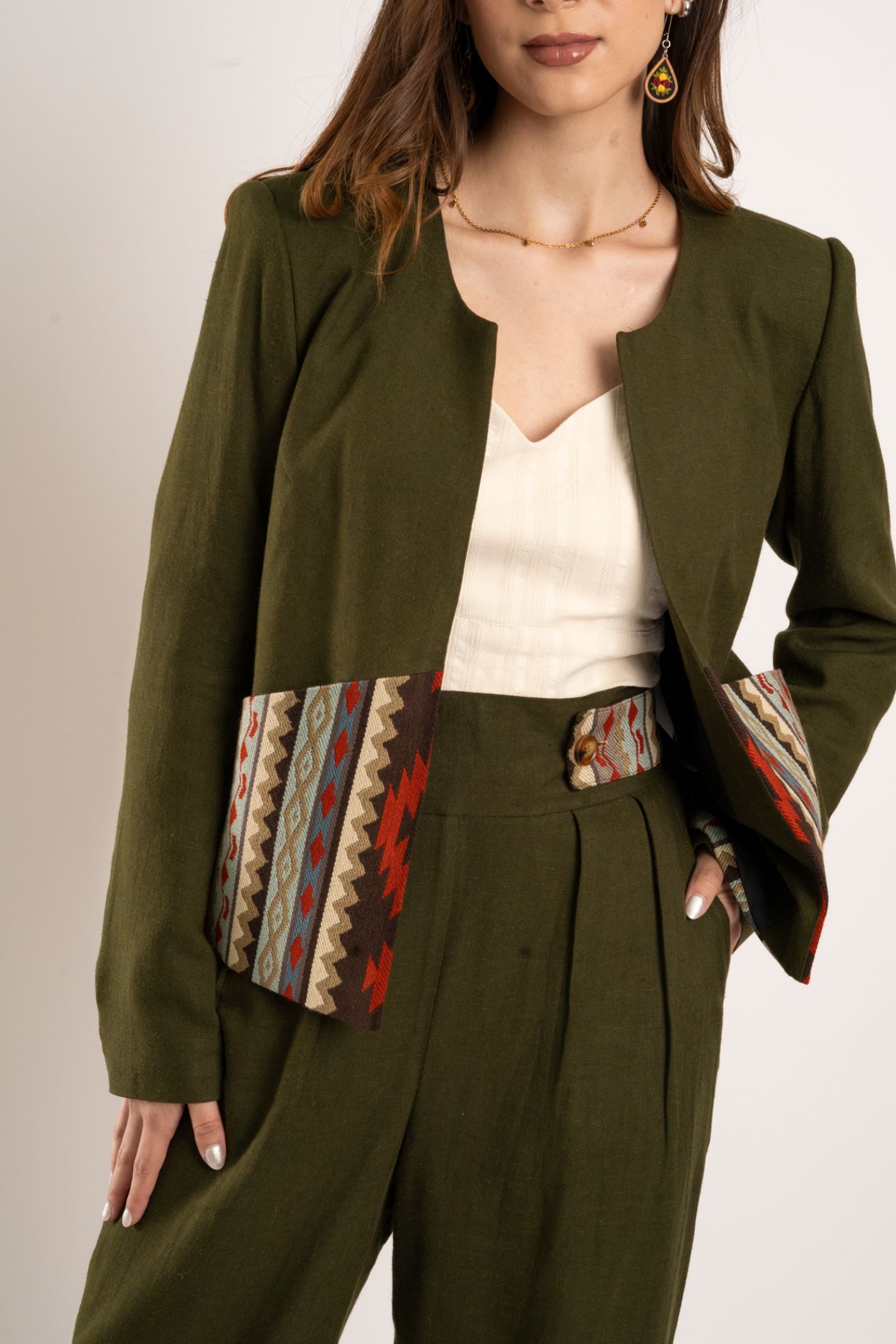 Blazer Lino Verde Tejido Frontal - Imagen 2