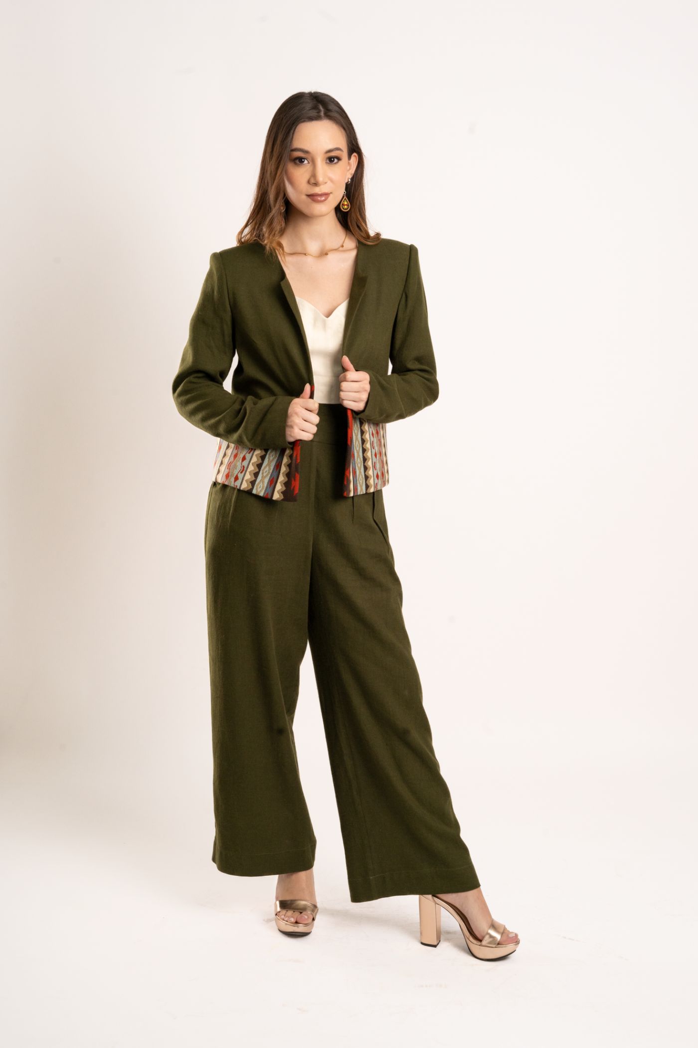 Blazer Lino Verde Tejido Frontal - Imagen 4