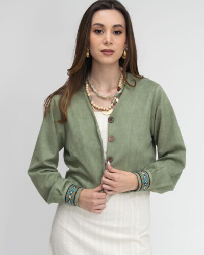 Chaqueta Verde Manzana Puños Tejidos