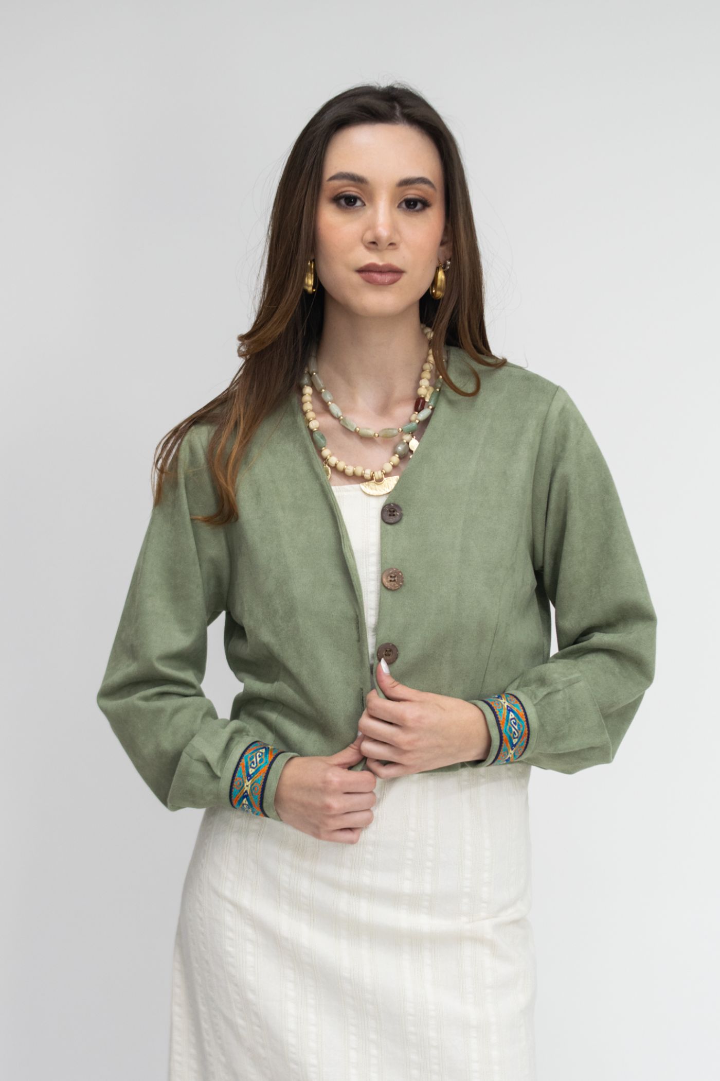 Chaqueta Verde Manzana Puños Tejidos