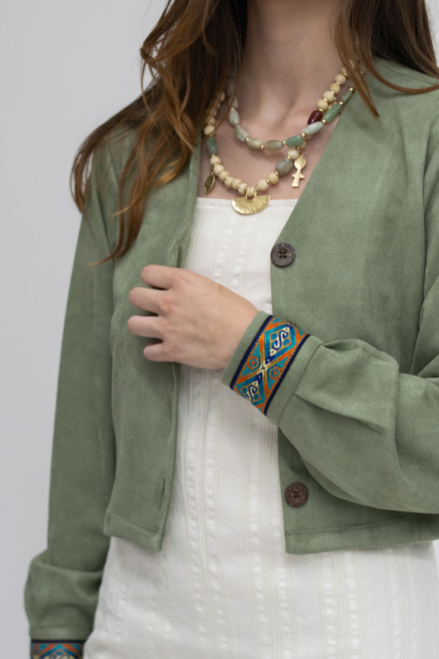 Chaqueta Verde Manzana Puños Tejidos - Imagen 2