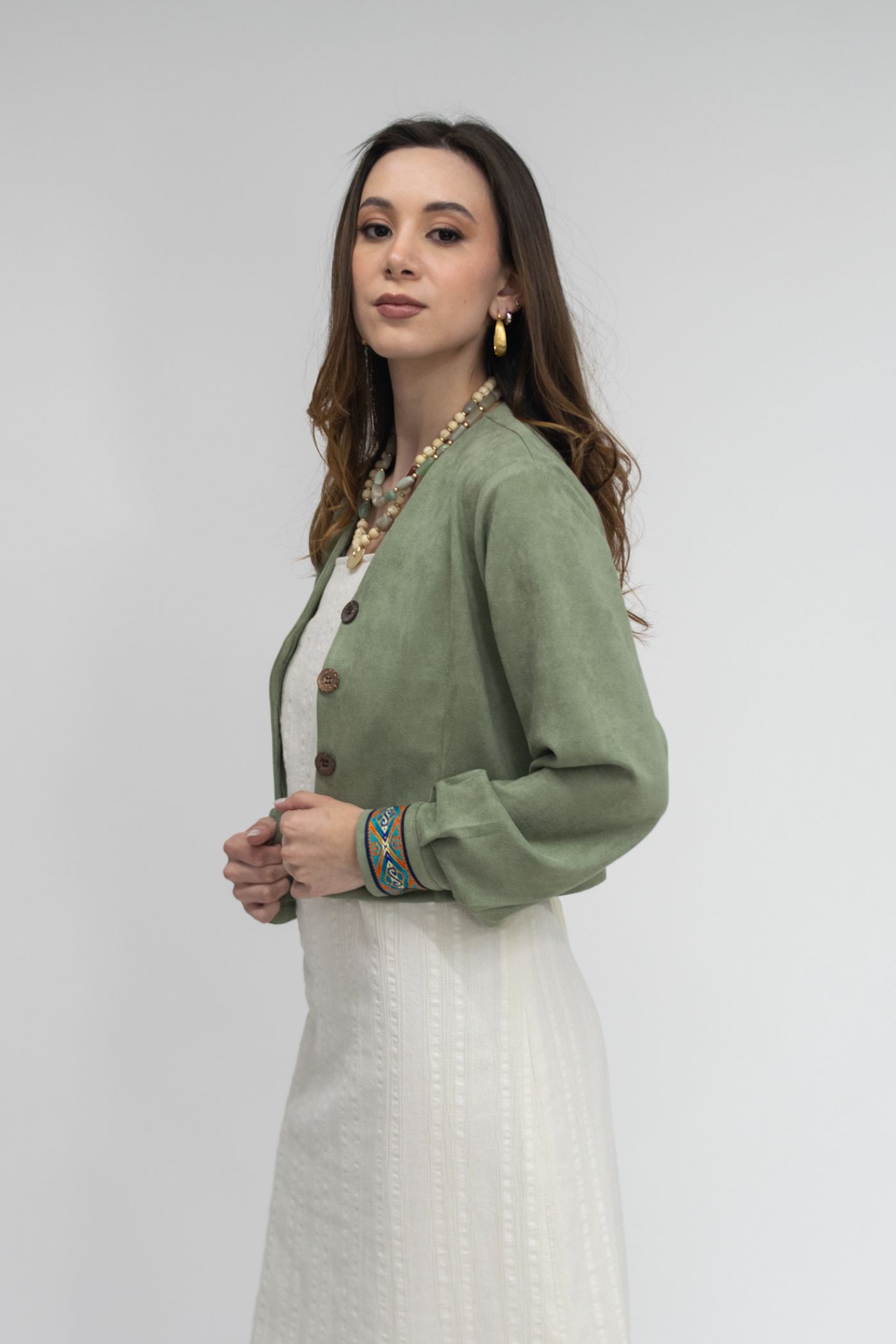 Chaqueta Verde Manzana Puños Tejidos - Imagen 3