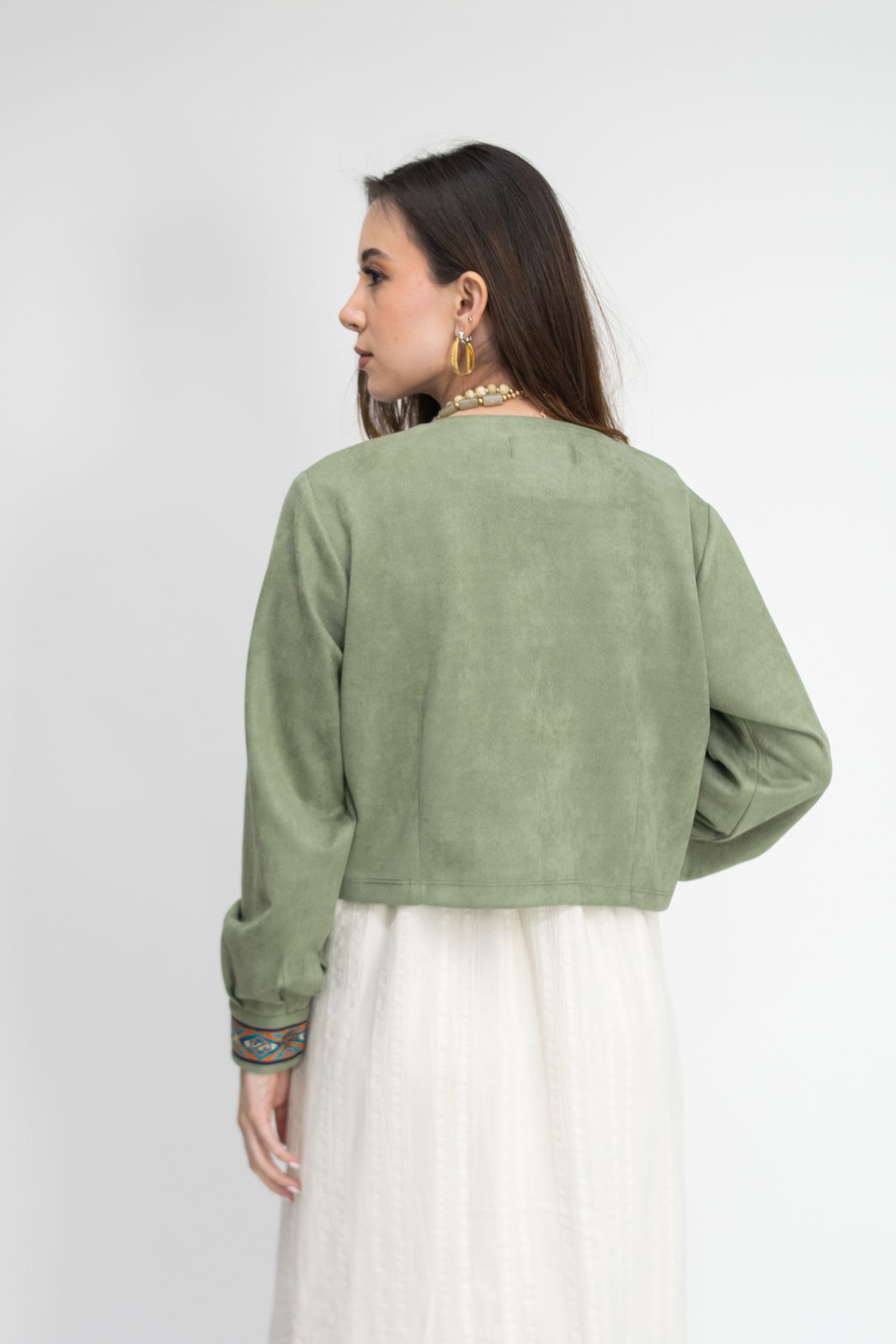 Chaqueta Verde Manzana Puños Tejidos - Imagen 4