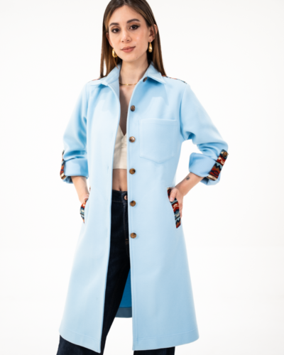 Cardigan Paño Celeste con Cuello