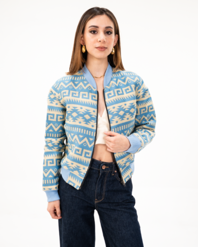 Chaqueta Bomber Etnica Beige/Celeste