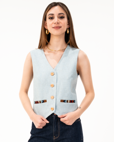 Chaleco Lino Celeste