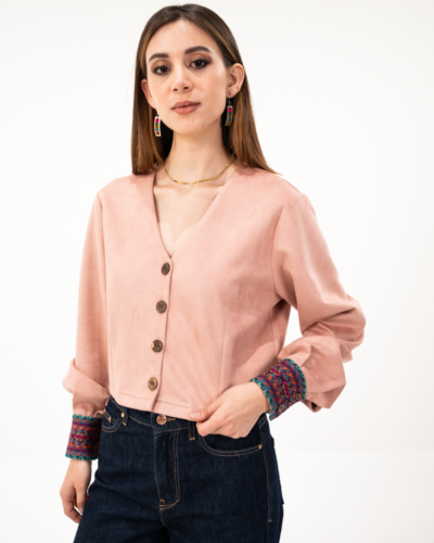 Chaqueta Palo de Rosa Puños Tejidos