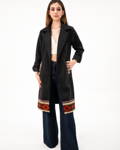 Cardigan Negro Jaspeado Borde Tejido