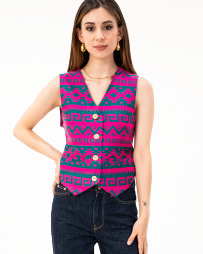 Chaleco Tejido Etnico Fucsia/turquesa