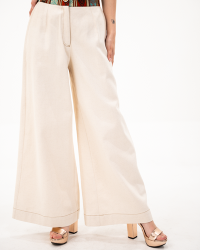 Pantalón Algodón Beige con Pretina Tejida