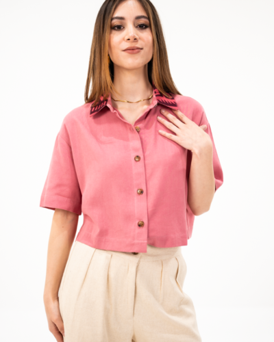 Camisa Palo de Rosa Tejido en Cuello