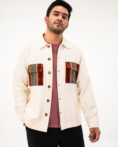 Chaqueta Beige Bolsillos Tejidos