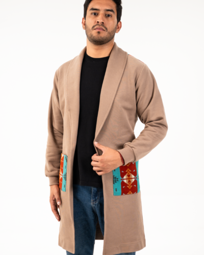 Cardigan Caqui con Bolsillos parches Tejidos