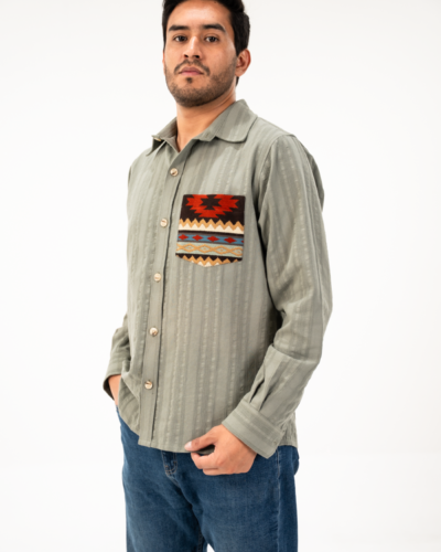 Camisa Algodón Verde con Bolsillo Tejido