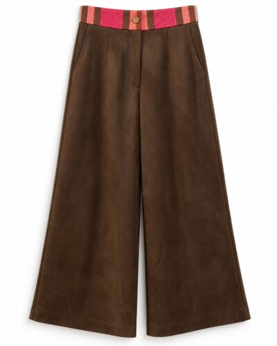 Pantalón Gamuza Café con Pretina Tejida