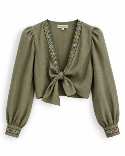 Blusa Con Listón Verde Laurel