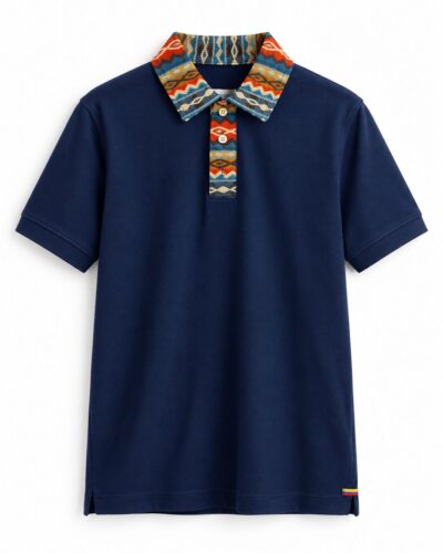 Camisa Polo Azul Cuello Tejido